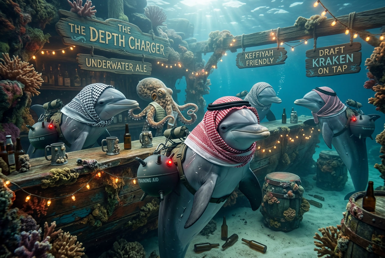 Armed dolphin in briefing pose